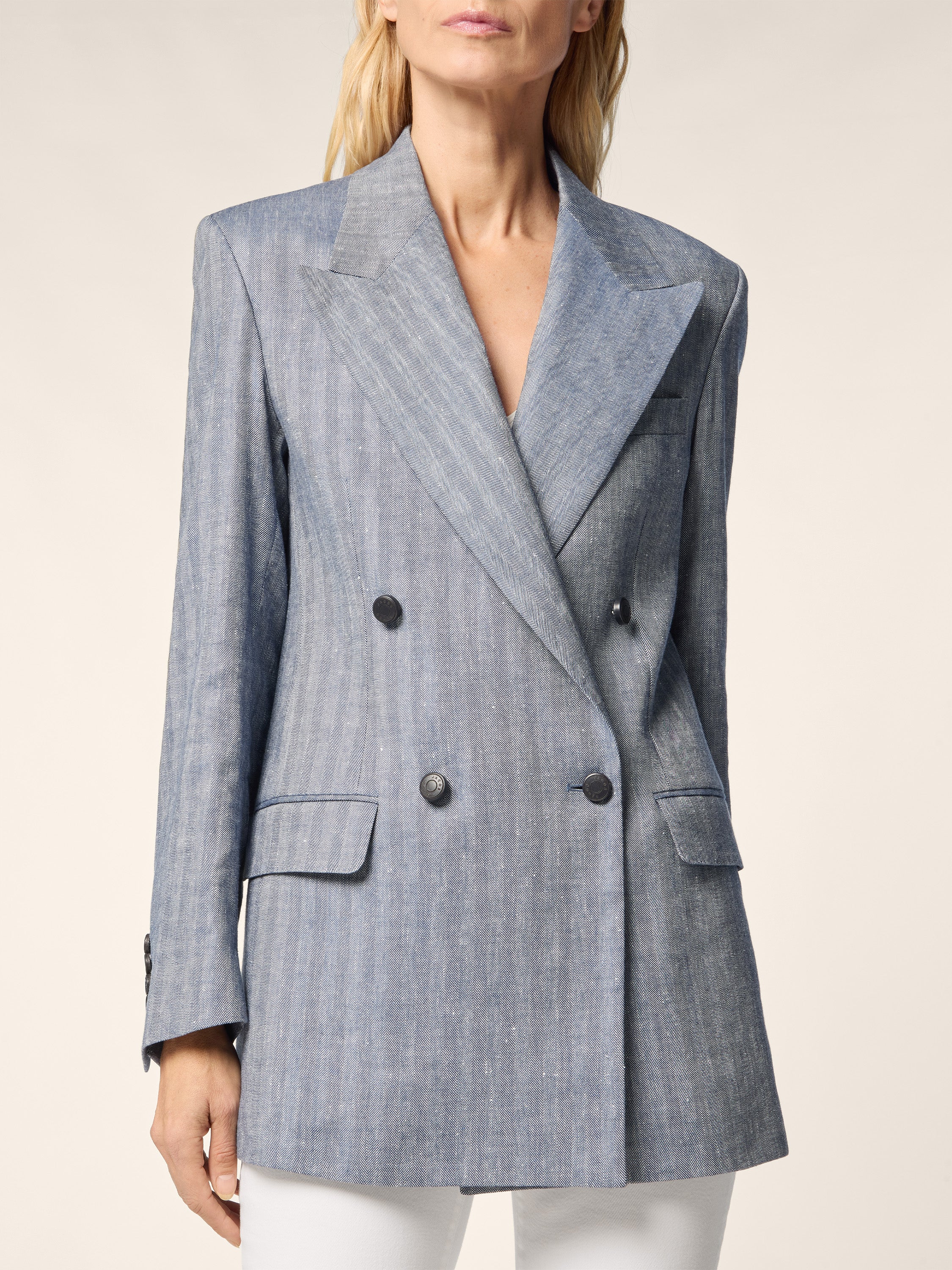 Viscose-Linen Herringbone Canvas Blazer - Image 4
