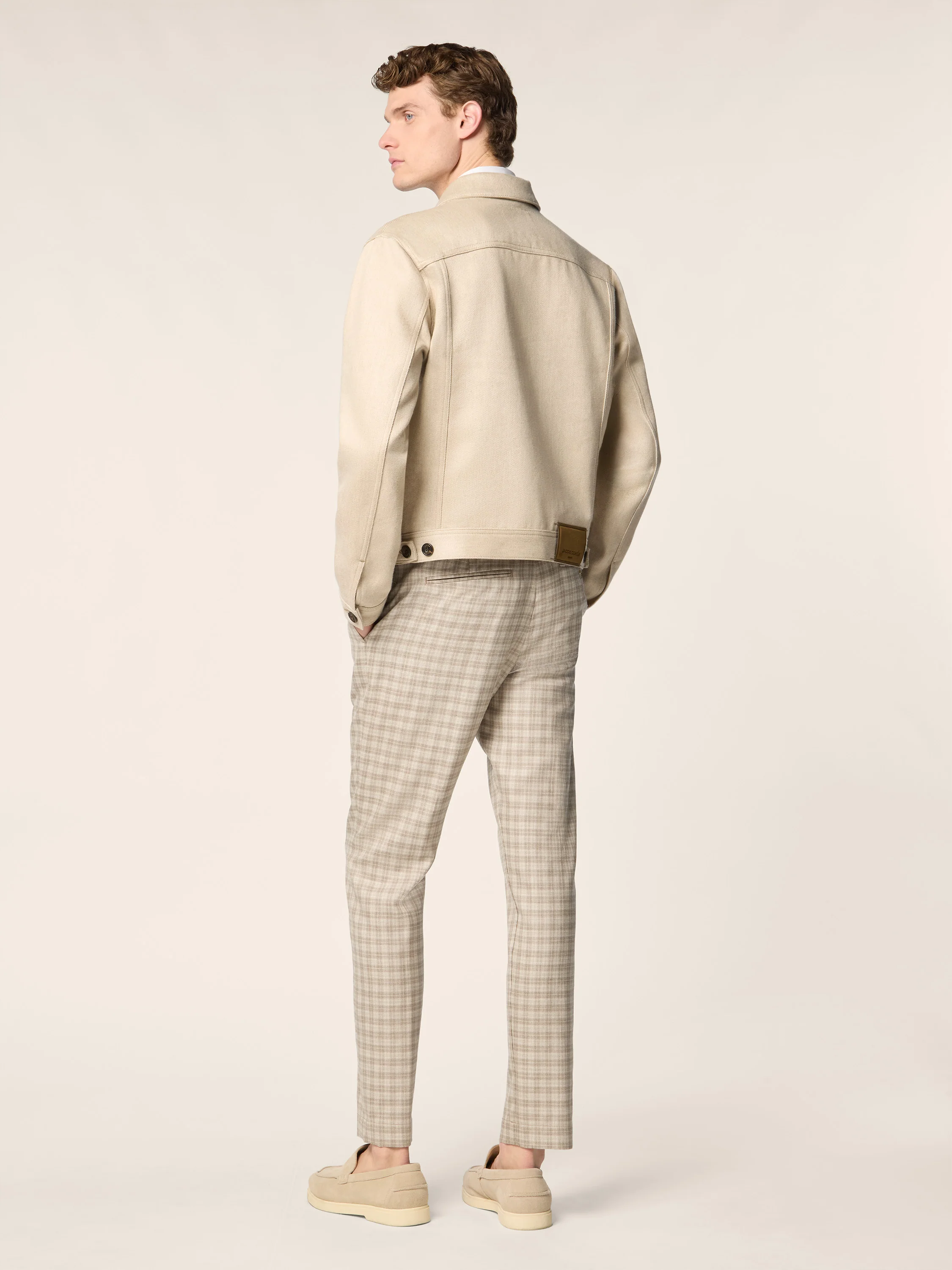 Gray – Pants in Silk and Linen Prince of Wales Loro Piana - Image 3