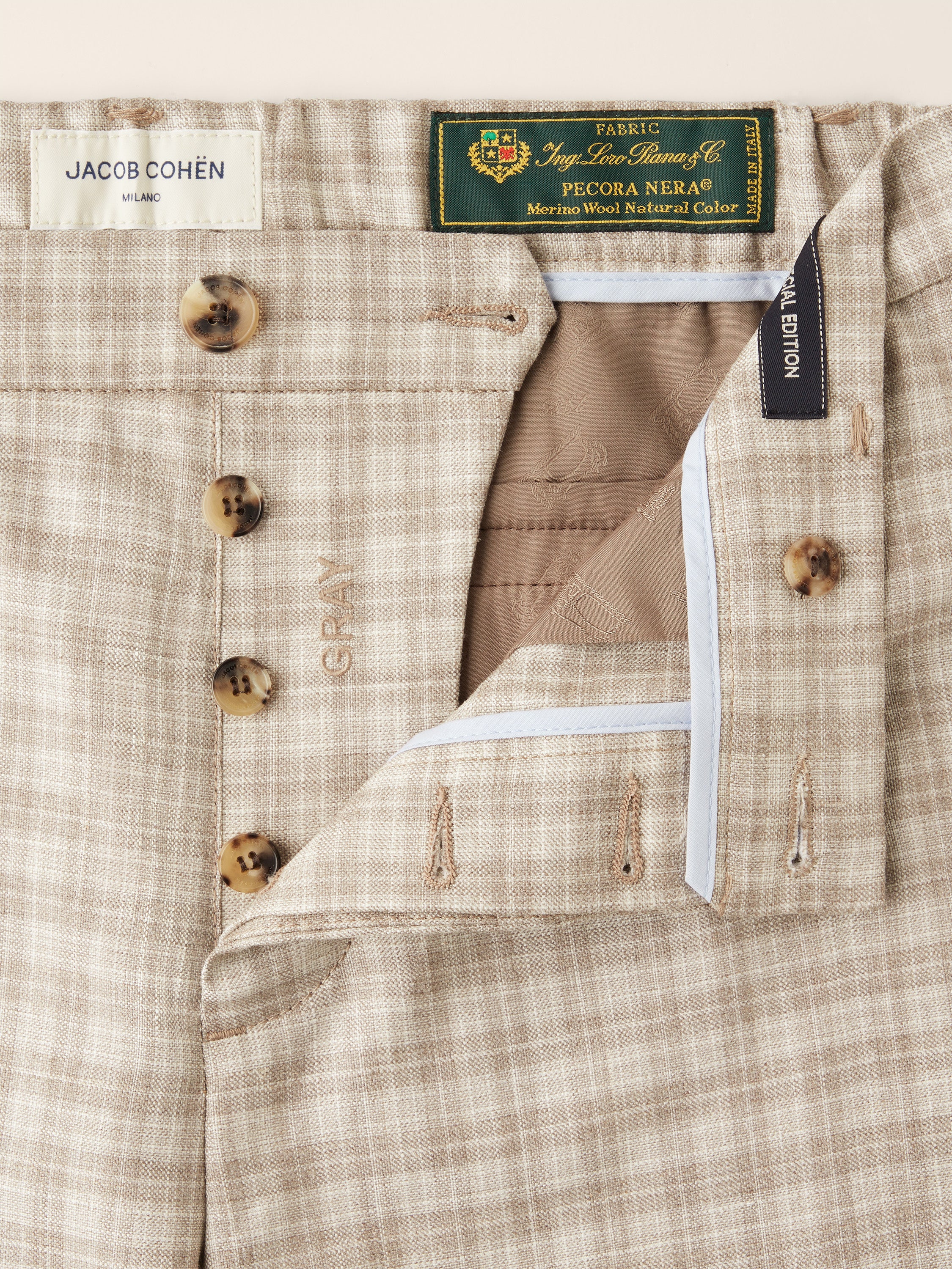 Gray – Pants in Silk and Linen Prince of Wales Loro Piana - Image 5