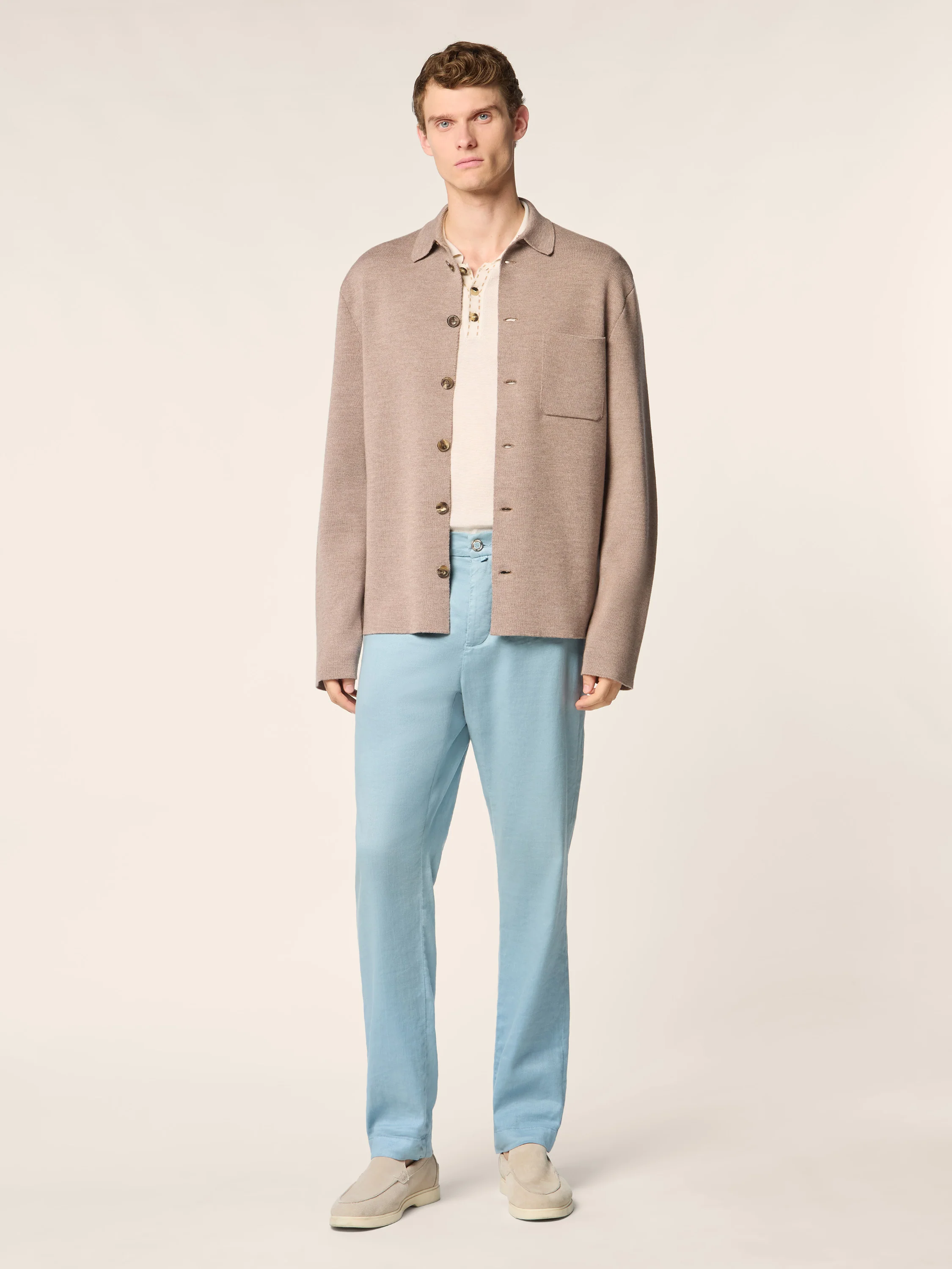 Gray – Cotton and Linen Stretch Gabardine Pants - Image 2