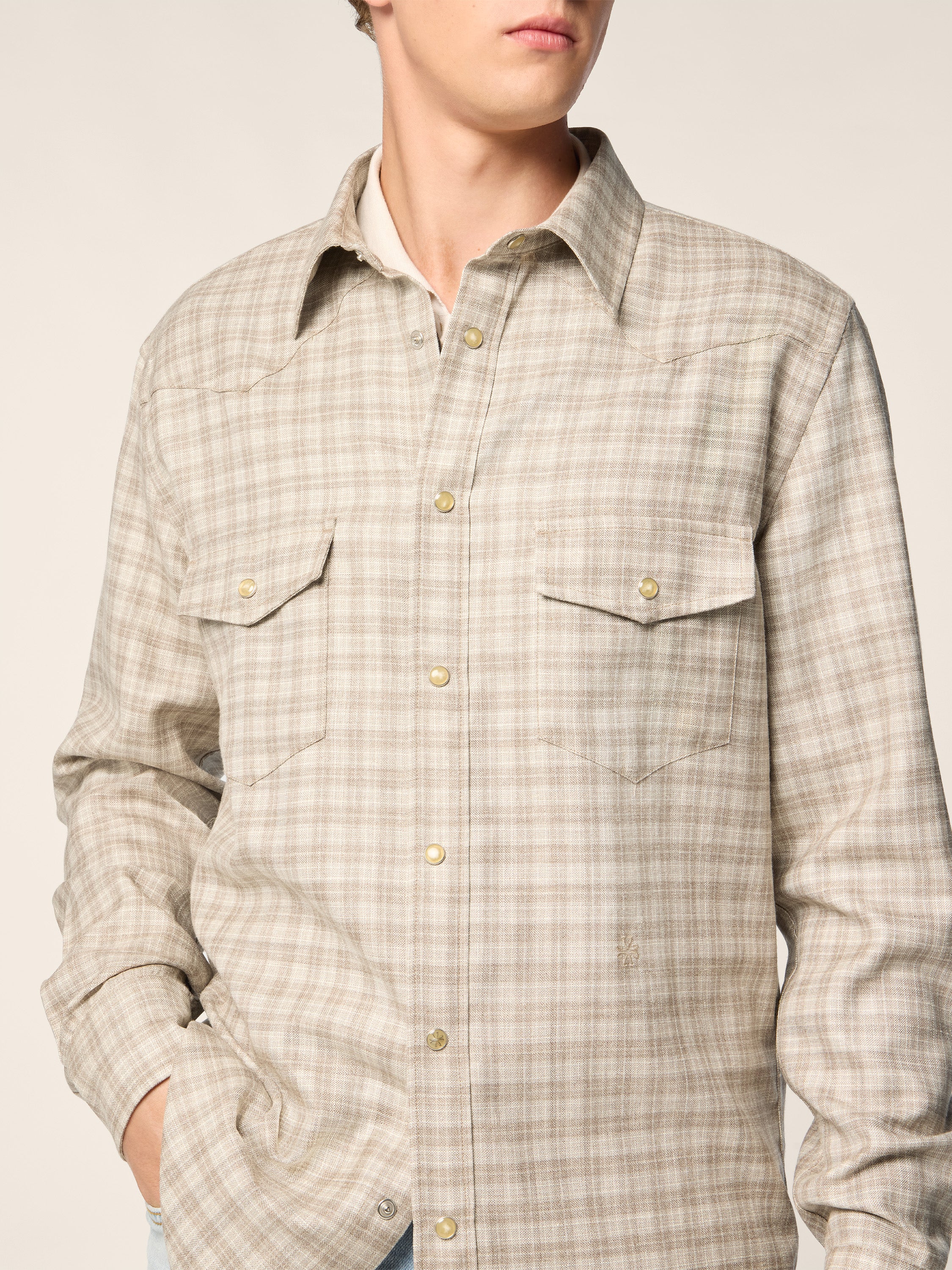 Western Shirt in Prince of Wales Loro Piana - Image 4